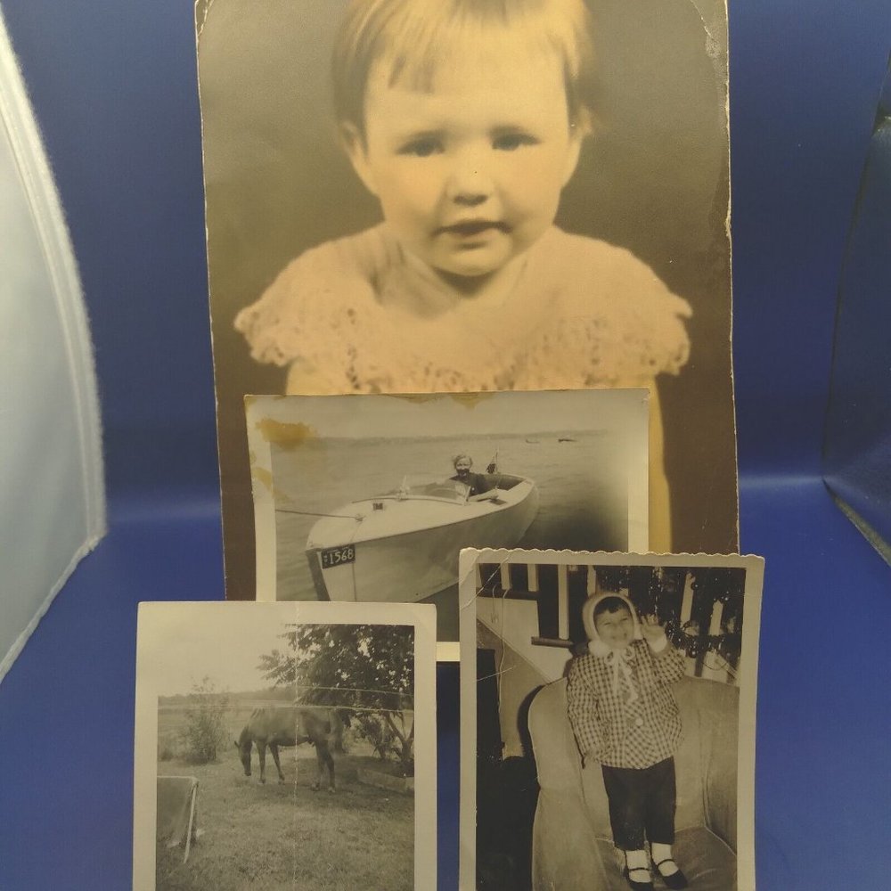 Vtg. Antique Old Photos Photographs  1940-1950's‎ - lot of 4 Horse Boat L…